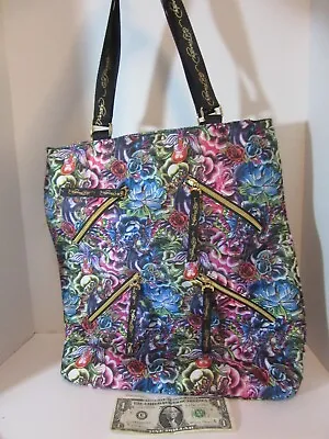 New Ed Hardy Tote Bag 15  X 17  X Flat Strap Drop Is 9.5  Pockets Asian Art • $28