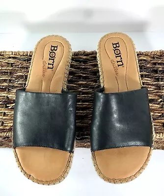 Born Sandals  Drillers Women's US 8 M Black Leather Jute Slides Slip-on Comfort • $24.99