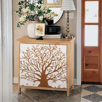 Entryway Cabinet With Tree Pattern Storage Cabinet Distressed Sideboard Bedroom • $167.99