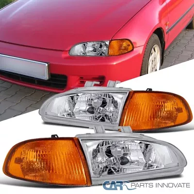 Fits 92-95 Honda Civic 2/3Dr Clear Headlights Head Lamps +Amber Corner Lamps L+R • $69.95