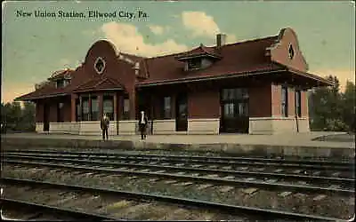 Ellwood City PA New Union RR Train Station Depot C1910 Postcard • $6.92