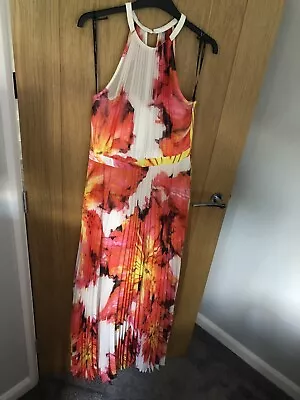 Karen Millen White Flower / Flowery Maxi Dress Pleated Size 12 Summer Dress • £39.95