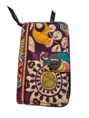 Vera Bradley Plum Crazy Pattern Turn Lock Wallet Clutch Purple Floral • $15.99