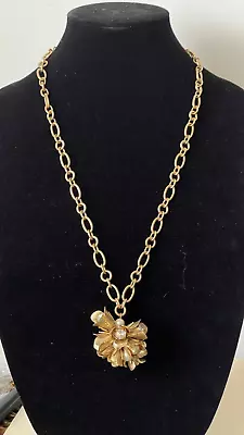 J. Crew Gold Plated Faux Pearl Clear Rhinestone Floral Cluster Pendant Necklace • $67