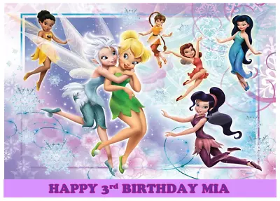 DISNEY FAIRIES TINKERBELL PERSONALISED Edible A4 Cake Icing Sheet Topper Image • $15.99