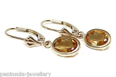 9ct Gold Oval Citrine LeverBack Earrings Gift Boxed Made In UK • £85.99