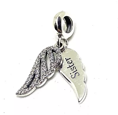 Sterling Silver 925 🌸 Sparkling Sister Angel Wing Memorial Charm & Pouch • £19.99