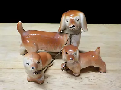 Vintage Mama Dachshund With Her 2 Dachshund Puppies On Chain Leashes • $14.99
