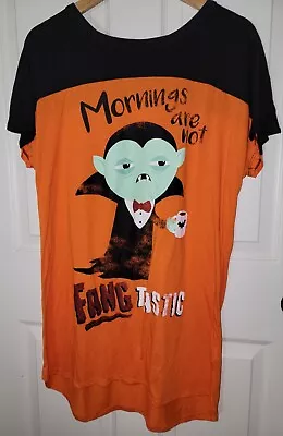 Ladies L 12-14 Halloween Vampire Mornings Are Not Fangtastic Nightgown Shirt • $13.33