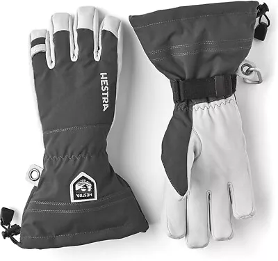 Hestra Army Leather Heli Ski 5 Finger - Alpine Pro Gloves Gray White Size 11 XXL • $99.99