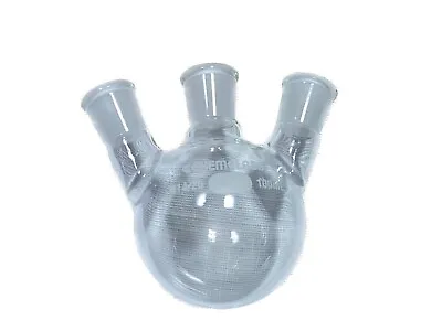 CHEMGLASS Glass 100mL 14/20 Angled 3-Neck Heavy Wall Round Bottom Flask CG-1524 • $24.74