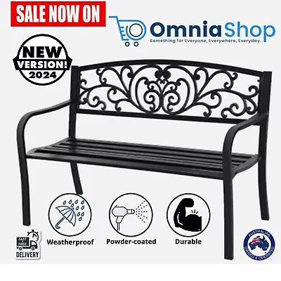 Outdoor Bench Vintage Cast Iron Black Garden Patio Park Chair Steel Yard Seat • $171.97