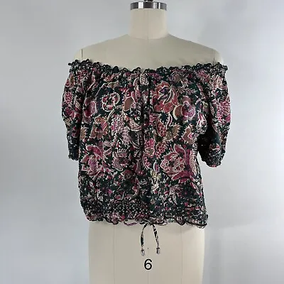 Jennifer & Grace Cropped Top Womens Floral Peasant Puff Sleeve Boho L Multicolor • £16.63