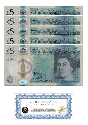 UK Great Britain British 5 Pounds X 5 (25 Pounds Total) 2015 QEII Polymer Cir • $52