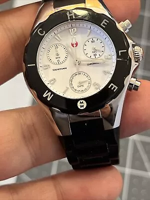 Ladies Michele Tahitian MWW12D000002 Black Silicone Quartz Watch Small Face 36mm • $137