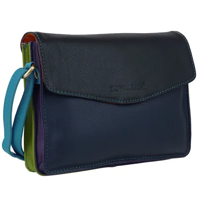 Rowallan Of Scotland Ladies Leather Mini Rainbow Flap Over Cross Body Bag • $49.54