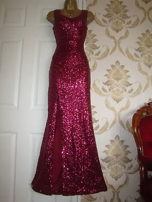 Quiz Sequin Size 8 Red Sparkly Evening Party Prom Wedding Guest Maxi Dress Gown • £37.99