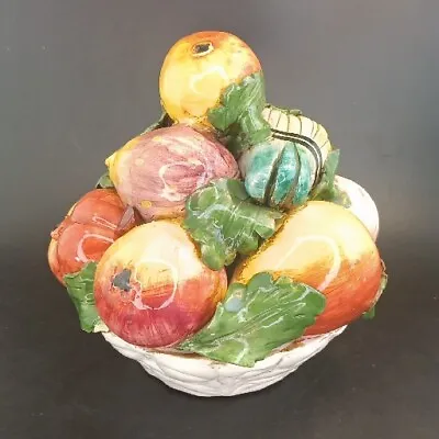 1960s Italian Ceramic Porcelain Fruit Bowl Basket By Majolica Centerpiece  • $48