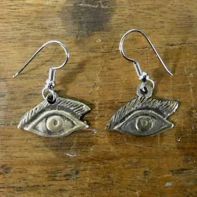 Vintage Milagro Silver Earrings Eyes Mexico Miracle Love Protection Handmade • $58