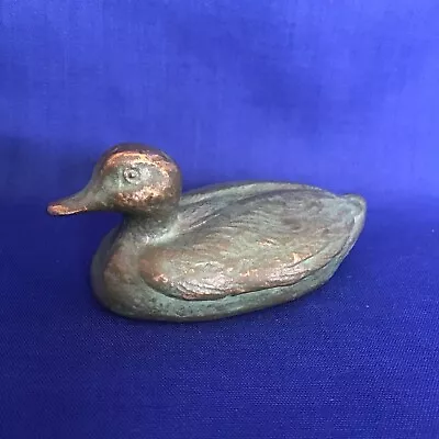 VINTAGE ANTIQUE HEAVY BRONZE METAL DUCK FIGURINE 3” X 1-1/8” • $21.50