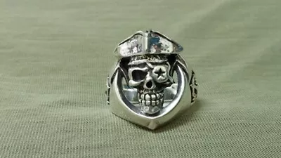 AMERICAN Style Exquisite Biker Pirate Skull 925 Sterling Silver Ring Size 10.5 • $180