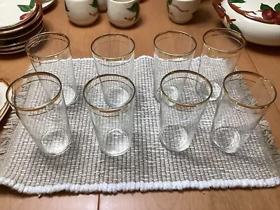 8 Vintage MCM Libbey Double Gold Band Drinking Juice Glasses Tumblers 4 1/2” • $24