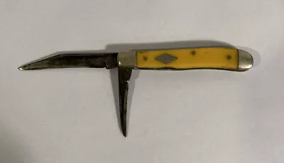 Vintage Shapleigh (D.E.) Hardware 2 Blade Advertising Yellow Handle Knife USA • $19.99