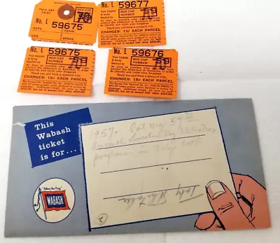 Wabash Railroad Ticket Envelope Baggage Tickets 1957 Follow The Flag • $19.95