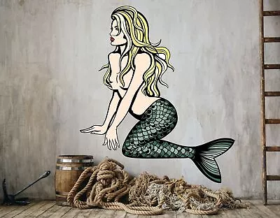 Vinyl Wall Decal Beautiful Boat Blond Mermaid Girl Nymph Ocean Sea Sticker Mc008 • $25.99
