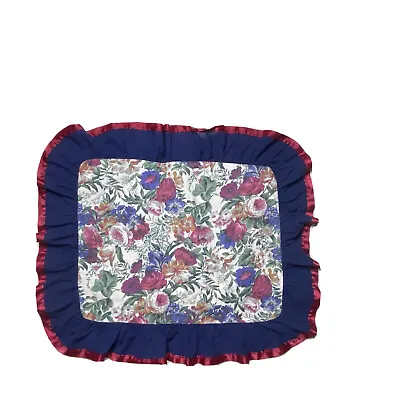2 Vintage 70s Large Pillowcases Pair Shams Floral Pattern Ruffle Trim Blue Pink • $28