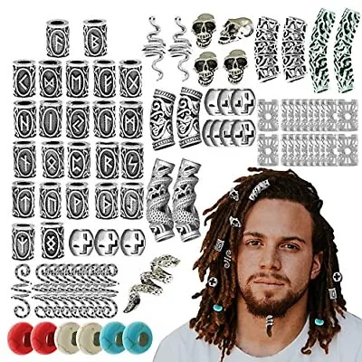 85Pcs Viking Norse Rune Beard Beads Ring Hair Braids Dreadlock Dreads Skull Snak • $14.42