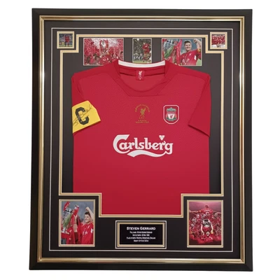 £395 • Buy Rare STEVEN GERRARD Of Liverpool 2005 Signed Armband With Shirt Jersey Display