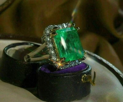 $125.03 • Buy 3.0Ct Emerald Lab Created Green Emerald Women's Halo Ring 14K Gold Plated Silver