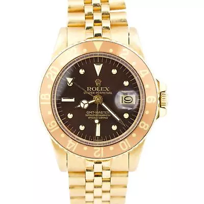 VINTAGE 1979 Rolex GMT-Master Brown ROOT BEER 18K Yellow Gold JUBILEE Watch 1675 • $28493.82