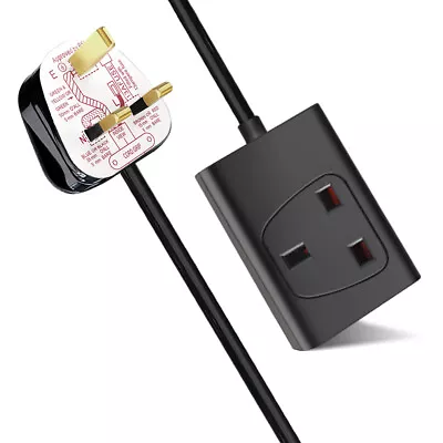 1 Way Gang Single Socket Power Mains Extension Lead Cable 2M Metre 13A Black • £7.59