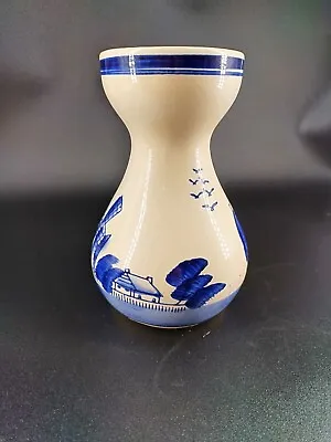 Vintage Dutch Windmill House Birds Colbalt Blue Holland Hyacinth 6  Vase • $16