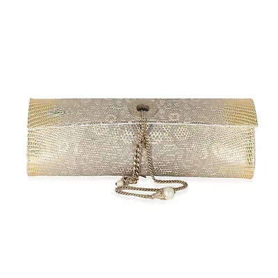 Chanel Vintage Gold Lizard Tube Flap Clutch • $1750