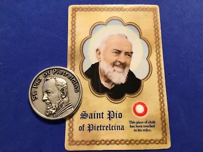 St Padre Pio Pocket Token Healing Pray Hope Don't Worry Saint Relic Card • $14.98