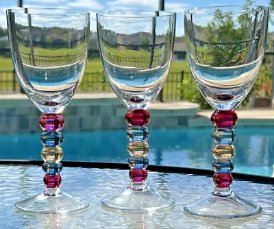 Wine Glasses Barware Hand Blown Pontil Mark Multicolor Multi-Ball Glass Stem 8oz • $44.44