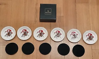 Vtg GUCCI Red Knight Hors D' Overve's Plates (6) Piece Set In Orig. Box • $425