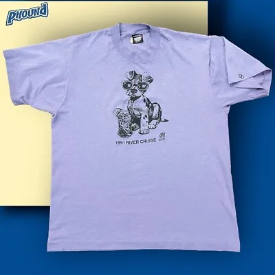 Vintage 90's Cute Dog Sipping Drink AMA Marketing XL 50/50 T-Shirt Screen Stars • $18.49