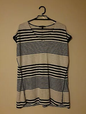 Womens Marco Polo Tshirt Size M Black White Grey Stripe Sleeveless Stretch 206 • £11.88