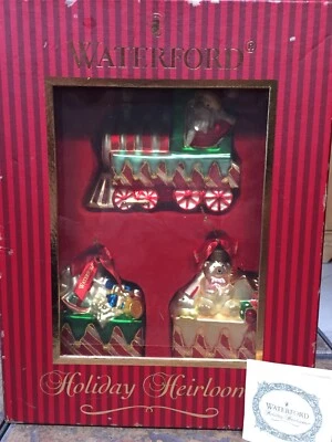 $64.99 • Buy WATERFORD HEIRLOOMS Vintage Blown Glass Santa Christmas Train 3 Ornaments IN BOX