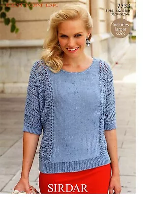 Women's Top Knitting Pattern – Sirdar Cotton DK  No.7733 • £3.60