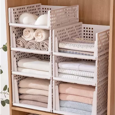 Stackable Folding Wardrobe Organiser Shelf Rack Pantry Closet Storage Box Drawer • £5.99