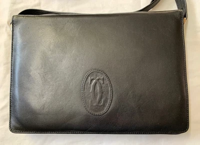 $169.99 • Buy Vintage CARTIER Black Soft Leather Shoulder Purse Body Bag Adjustable Strap