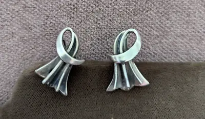 JOPOL Joan Polsdorfer Sterling Silver Screw Back Modernist Earrings GEORG JENSEN • $165