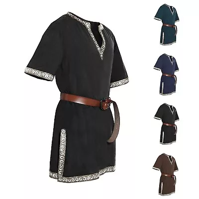 Mens Medieval Costume Halloween Renaissance Tunic Viking Knight Pirate Shirts • $10