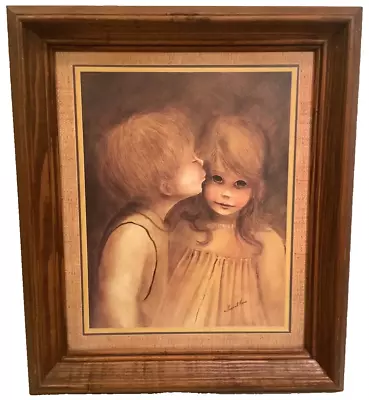 Big Eyes Art- Vintage Margaret Kane A LITTLE KISS Print Signed Framed 20 X 17 🖼 • $39.98