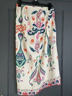 Zara Ivory Pink Green Mix Print Sarong Style Skirt Size M Linen Mix • £12.99